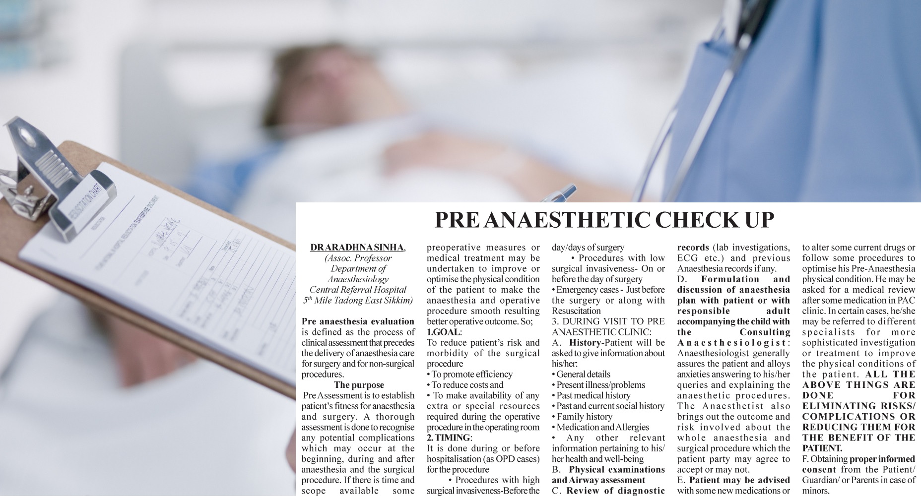 CRH - Pre Anaesthetic Check up 2019